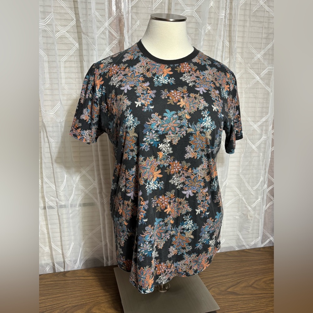 Edgar + Ash ladies XL black & coral floral short sleeve top 29”L 24” p2p cotton